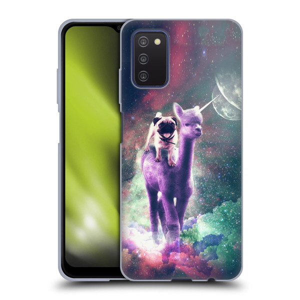 Random Galaxy Space Unicorn Ride Pug Riding Llama Soft Gel Case for Samsung Galaxy A03s (2021)