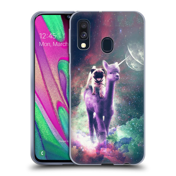 Random Galaxy Space Unicorn Ride Pug Riding Llama Soft Gel Case for Samsung Galaxy A40 (2019)