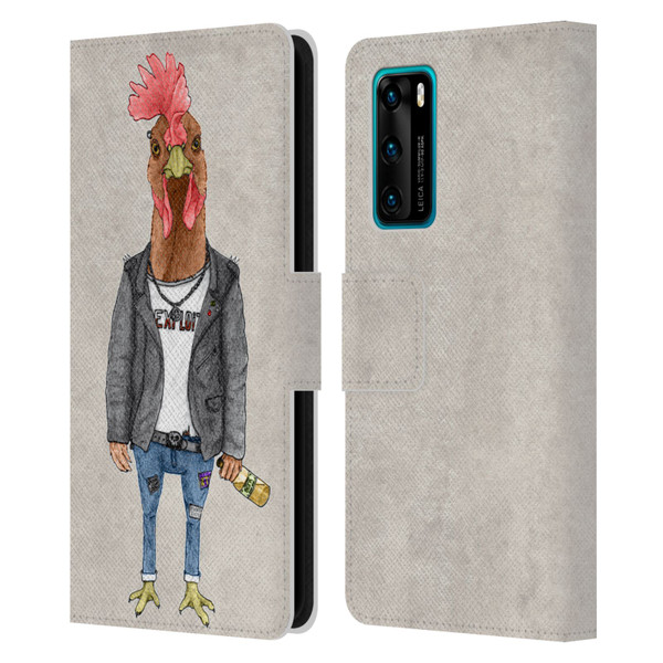 Barruf Animals Punk Rooster Leather Book Wallet Case Cover For Huawei P40 5G