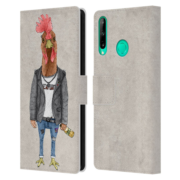Barruf Animals Punk Rooster Leather Book Wallet Case Cover For Huawei P40 lite E