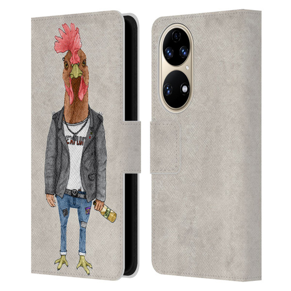 Barruf Animals Punk Rooster Leather Book Wallet Case Cover For Huawei P50