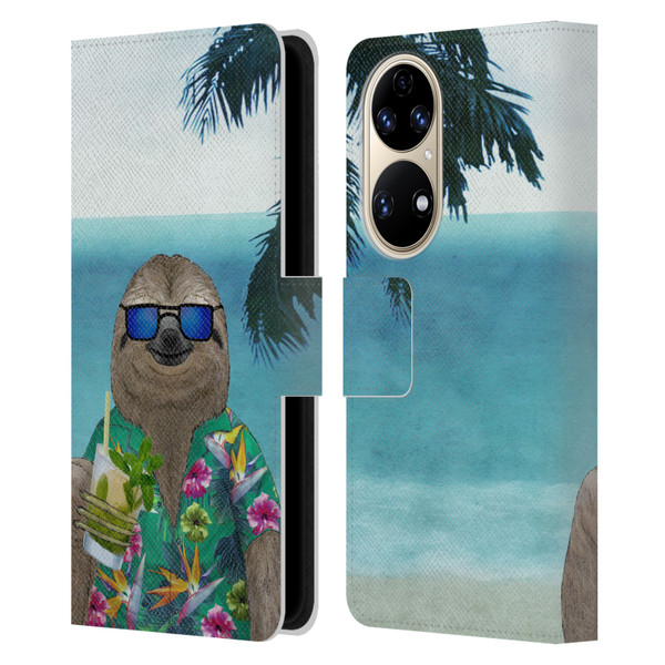 Barruf Animals Sloth In Summer Leather Book Wallet Case Cover For Huawei P50