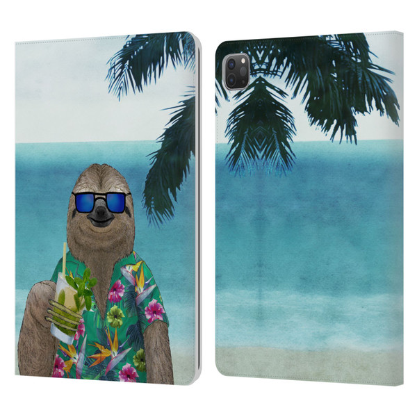 Barruf Animals Sloth In Summer Leather Book Wallet Case Cover For Apple iPad Pro 11 2020 / 2021 / 2022