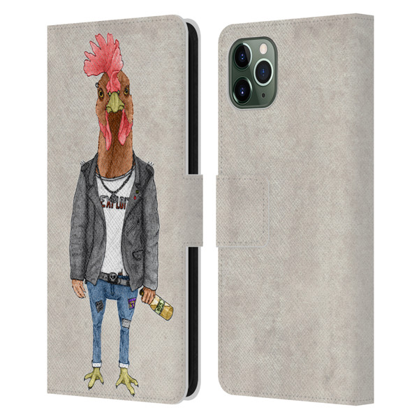 Barruf Animals Punk Rooster Leather Book Wallet Case Cover For Apple iPhone 11 Pro Max