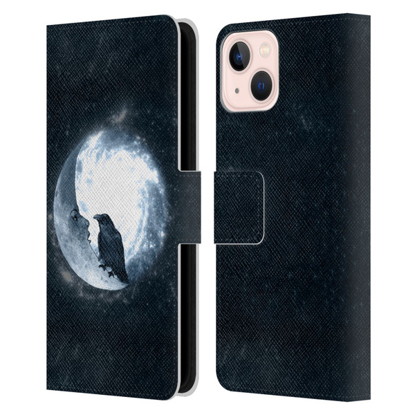 Barruf Animals Crow and Its Moon Leather Book Wallet Case Cover For Apple iPhone 13
