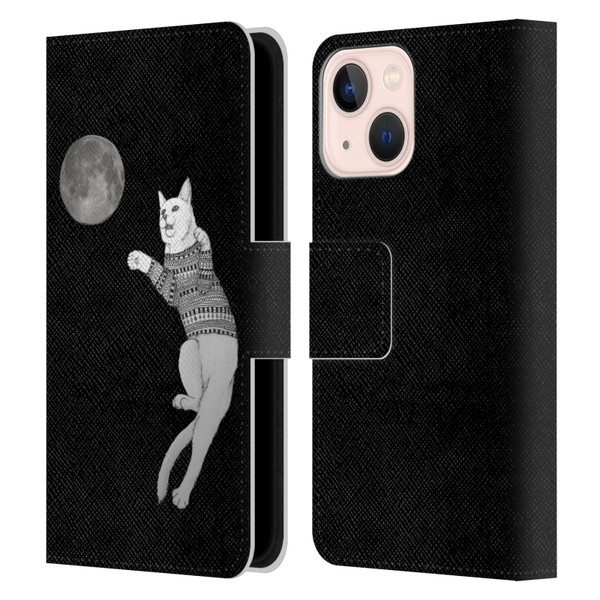 Barruf Animals Cat-ch The Moon Leather Book Wallet Case Cover For Apple iPhone 13 Mini