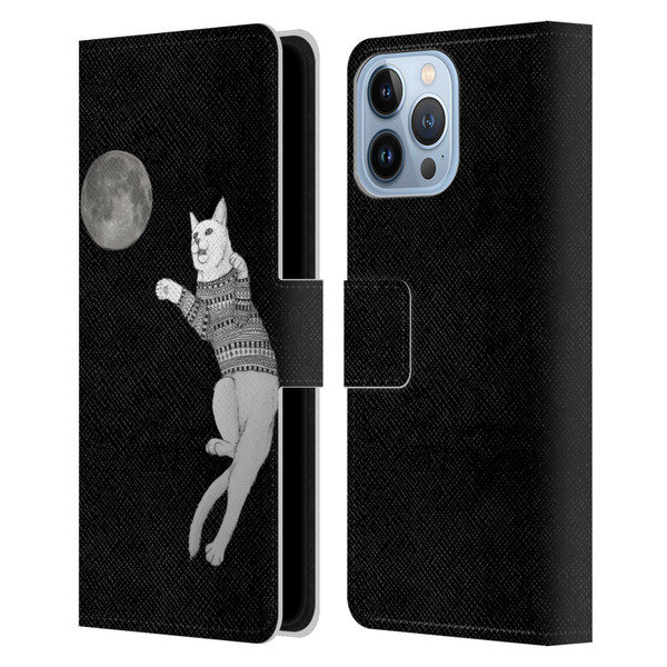 Barruf Animals Cat-ch The Moon Leather Book Wallet Case Cover For Apple iPhone 13 Pro Max