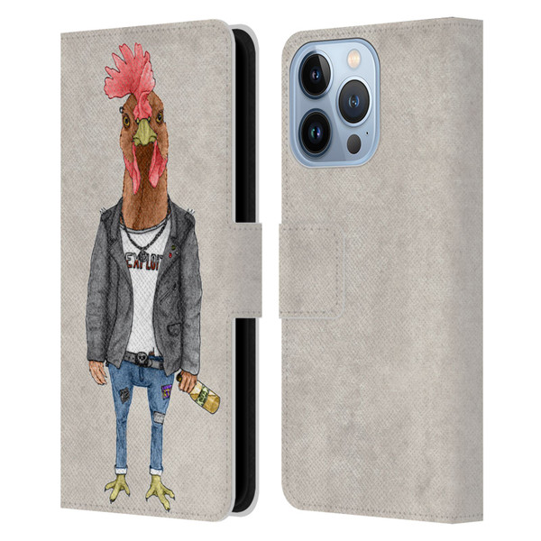 Barruf Animals Punk Rooster Leather Book Wallet Case Cover For Apple iPhone 13 Pro