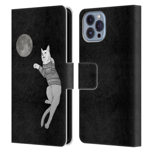 Barruf Animals Cat-ch The Moon Leather Book Wallet Case Cover For Apple iPhone 14