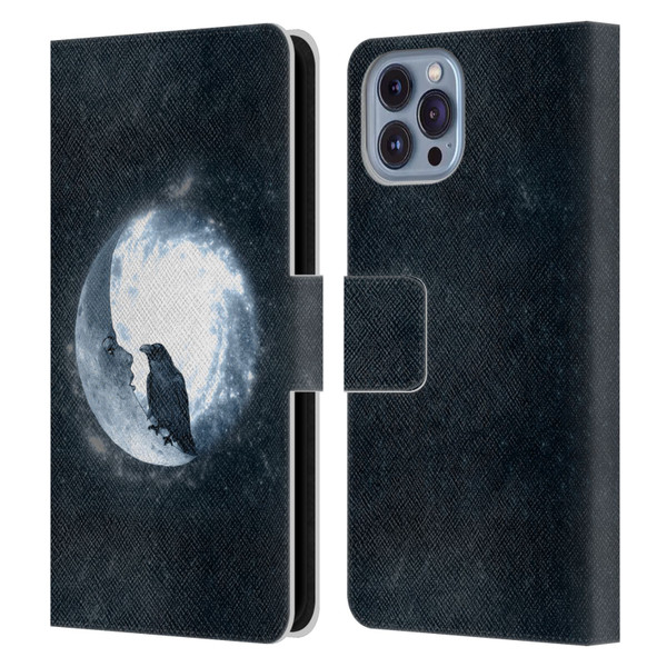 Barruf Animals Crow and Its Moon Leather Book Wallet Case Cover For Apple iPhone 14