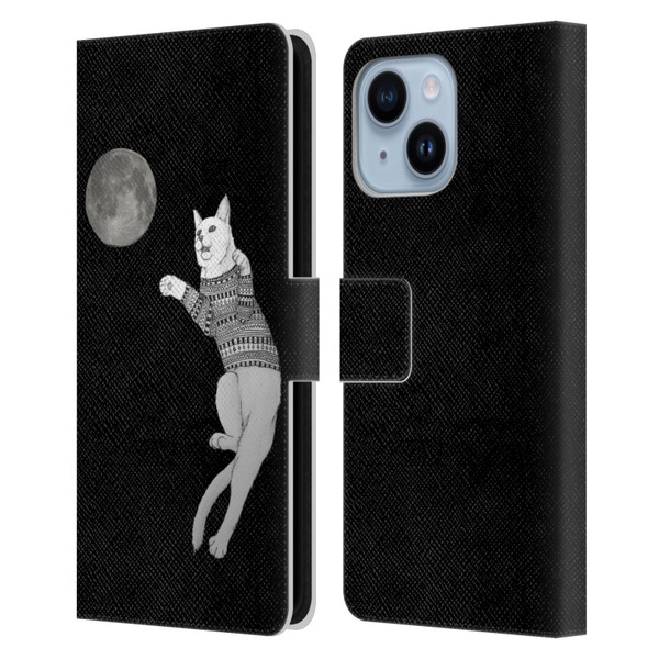 Barruf Animals Cat-ch The Moon Leather Book Wallet Case Cover For Apple iPhone 14 Plus