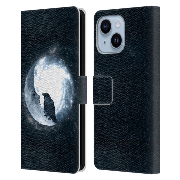 Barruf Animals Crow and Its Moon Leather Book Wallet Case Cover For Apple iPhone 14 Plus