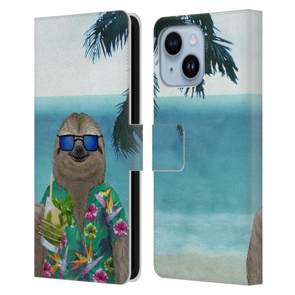 Barruf Animals Sloth In Summer Leather Book Wallet Case Cover For Apple iPhone 14 Plus