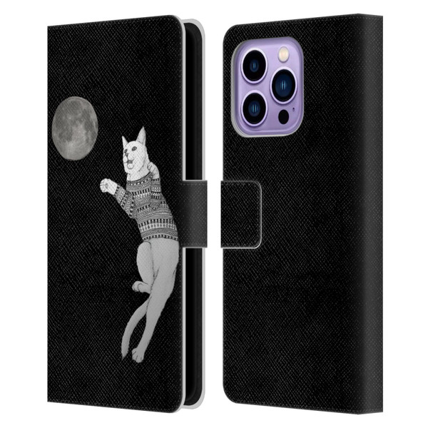 Barruf Animals Cat-ch The Moon Leather Book Wallet Case Cover For Apple iPhone 14 Pro Max