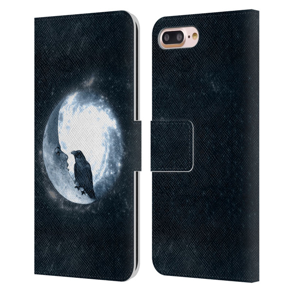 Barruf Animals Crow and Its Moon Leather Book Wallet Case Cover For Apple iPhone 7 Plus / iPhone 8 Plus