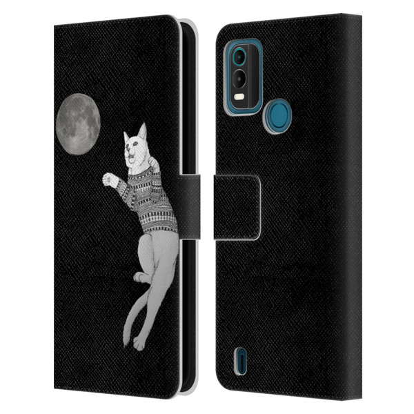 Barruf Animals Cat-ch The Moon Leather Book Wallet Case Cover For Nokia G11 Plus