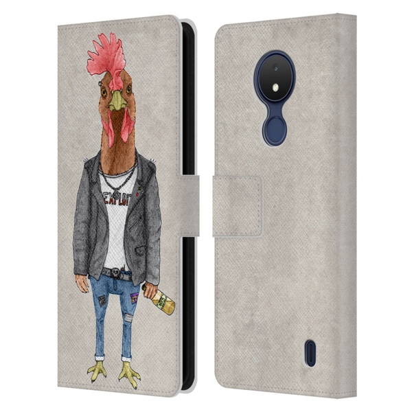Barruf Animals Punk Rooster Leather Book Wallet Case Cover For Nokia C21