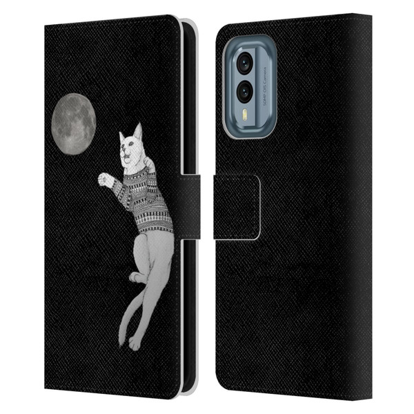 Barruf Animals Cat-ch The Moon Leather Book Wallet Case Cover For Nokia X30