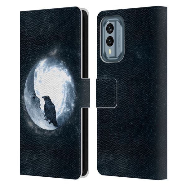 Barruf Animals Crow and Its Moon Leather Book Wallet Case Cover For Nokia X30