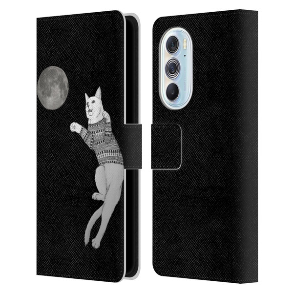 Barruf Animals Cat-ch The Moon Leather Book Wallet Case Cover For Motorola Edge X30