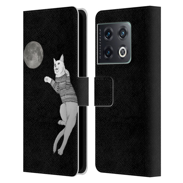 Barruf Animals Cat-ch The Moon Leather Book Wallet Case Cover For OnePlus 10 Pro