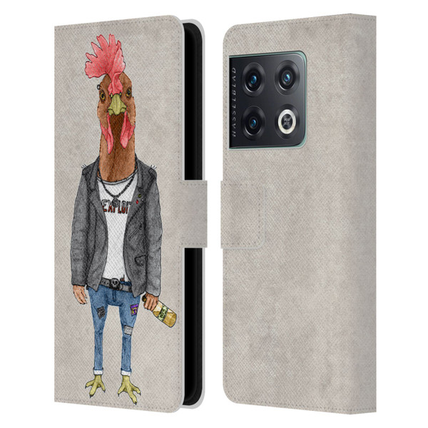 Barruf Animals Punk Rooster Leather Book Wallet Case Cover For OnePlus 10 Pro