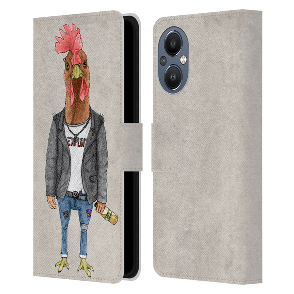 Barruf Animals Punk Rooster Leather Book Wallet Case Cover For OnePlus Nord N20 5G