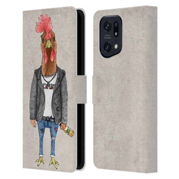 Barruf Animals Punk Rooster Leather Book Wallet Case Cover For OPPO Find X5 Pro