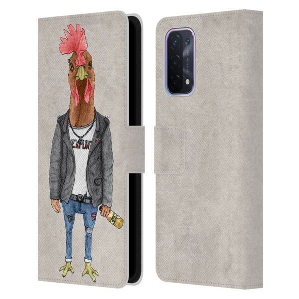 Barruf Animals Punk Rooster Leather Book Wallet Case Cover For OPPO A54 5G