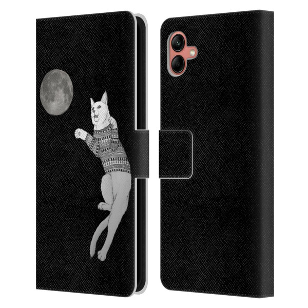 Barruf Animals Cat-ch The Moon Leather Book Wallet Case Cover For Samsung Galaxy A04 (2022)