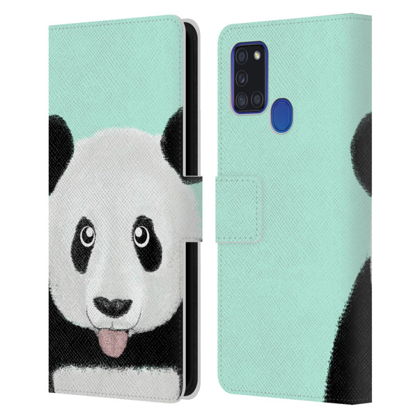 Barruf Animals The Cute Panda Leather Book Wallet Case Cover For Samsung Galaxy A21s (2020)