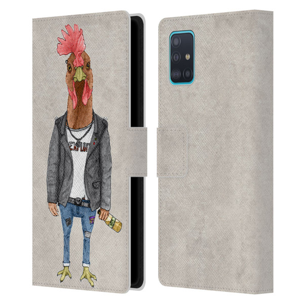 Barruf Animals Punk Rooster Leather Book Wallet Case Cover For Samsung Galaxy A51 (2019)