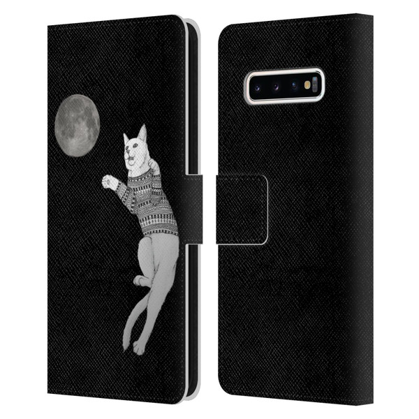 Barruf Animals Cat-ch The Moon Leather Book Wallet Case Cover For Samsung Galaxy S10+ / S10 Plus