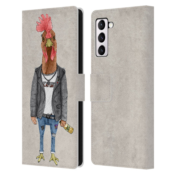 Barruf Animals Punk Rooster Leather Book Wallet Case Cover For Samsung Galaxy S21+ 5G