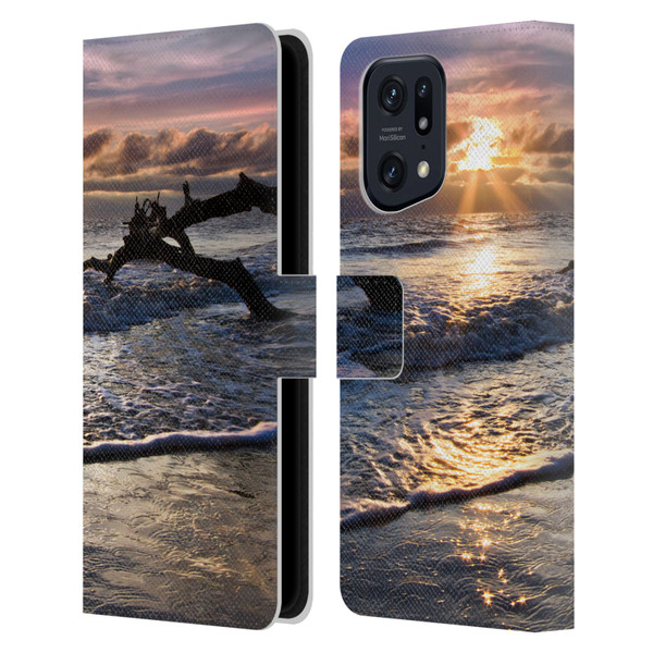 Celebrate Life Gallery Beaches Sparkly Water At Driftwood Leather Book Wallet Case Cover For OPPO Find X5 Pro