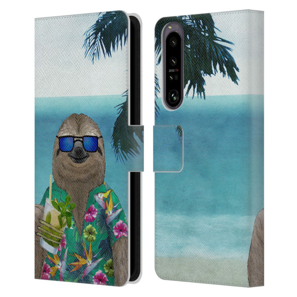 Barruf Animals Sloth In Summer Leather Book Wallet Case Cover For Sony Xperia 1 IV