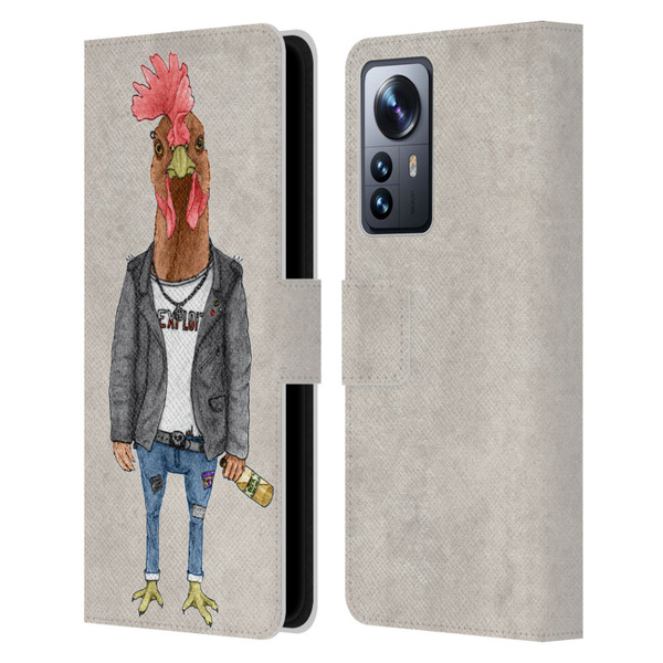 Barruf Animals Punk Rooster Leather Book Wallet Case Cover For Xiaomi 12 Pro