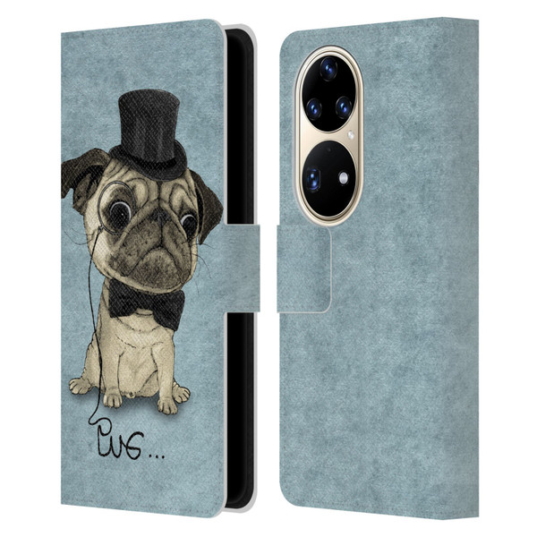 Barruf Dogs Gentle Pug Leather Book Wallet Case Cover For Huawei P50 Pro