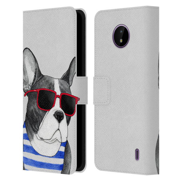 Barruf Dogs Frenchie Summer Style Leather Book Wallet Case Cover For Nokia C10 / C20