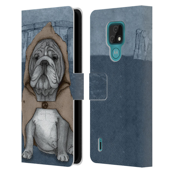 Barruf Dogs English Bulldog Leather Book Wallet Case Cover For Motorola Moto E7