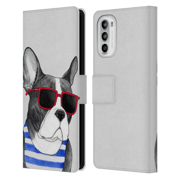 Barruf Dogs Frenchie Summer Style Leather Book Wallet Case Cover For Motorola Moto G52