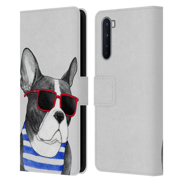 Barruf Dogs Frenchie Summer Style Leather Book Wallet Case Cover For OnePlus Nord 5G