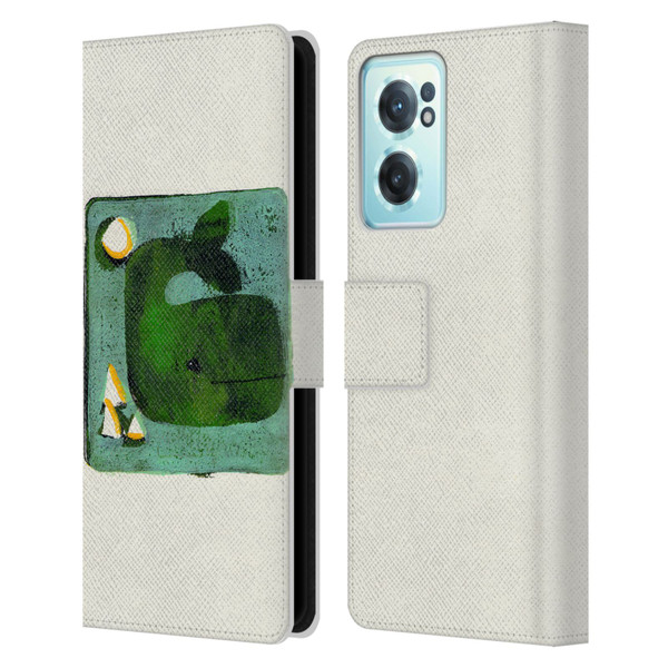 Wyanne Animals 2 Green Whale Monoprint Leather Book Wallet Case Cover For OnePlus Nord CE 2 5G