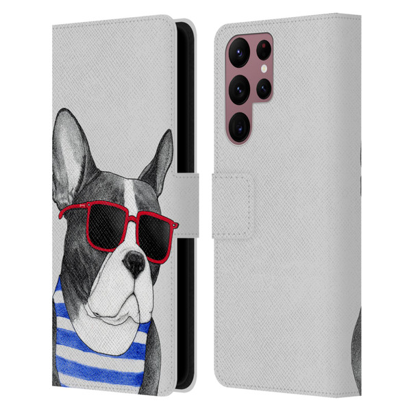Barruf Dogs Frenchie Summer Style Leather Book Wallet Case Cover For Samsung Galaxy S22 Ultra 5G