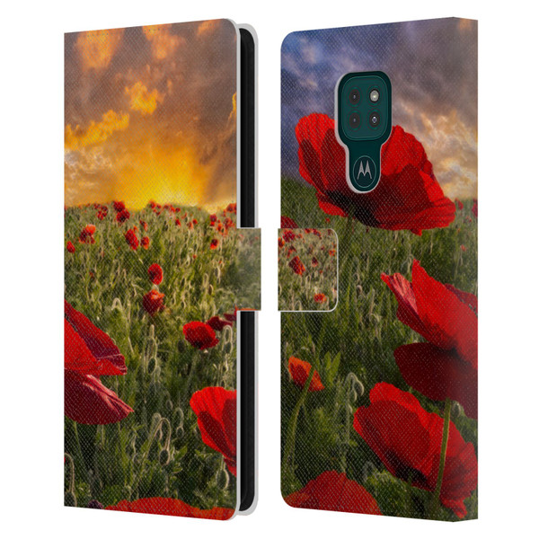 Celebrate Life Gallery Florals Red Flower Field Leather Book Wallet Case Cover For Motorola Moto G9 Play