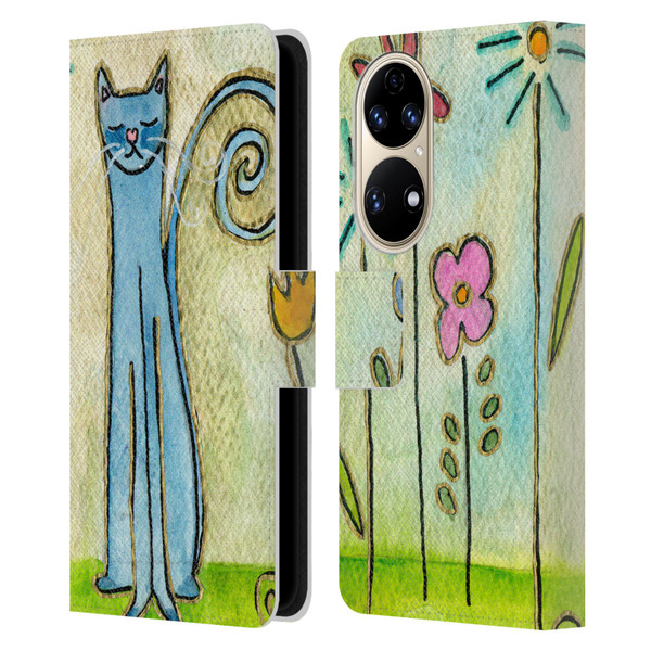 Wyanne Cat Blue Cat In The Flower Garden Leather Book Wallet Case Cover For Huawei P50