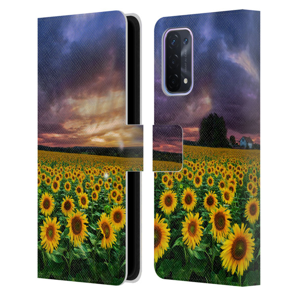 Celebrate Life Gallery Florals Stormy Sunrise Leather Book Wallet Case Cover For OPPO A54 5G
