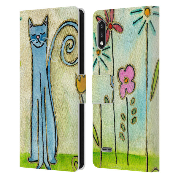 Wyanne Cat Blue Cat In The Flower Garden Leather Book Wallet Case Cover For LG K22