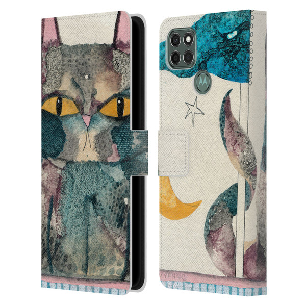 Wyanne Cat By The Light Of The Moon Leather Book Wallet Case Cover For Motorola Moto G9 Power