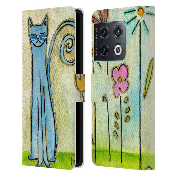 Wyanne Cat Blue Cat In The Flower Garden Leather Book Wallet Case Cover For OnePlus 10 Pro